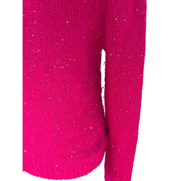 Aeropostale Women's Sparkly Fuchsia Pink Long Sleeve Scoop Neck Sweater Size M - Picture 10 of 11